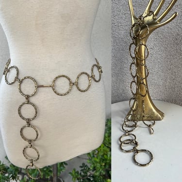 Vintage round golden metal chain waist belt adjustable 38” x 2” 