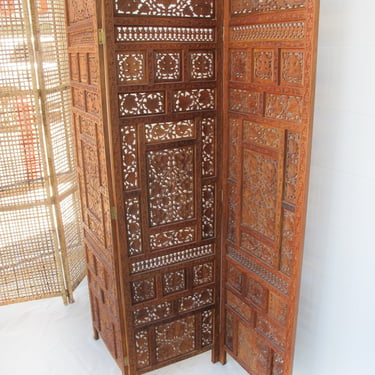 Vintage Three Panel Teak Rosewood Room Divider Privacy Screen - Made in India 1950's 