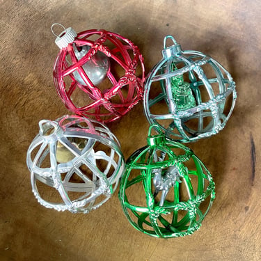 Bradford plastic cage ornaments - set of 4 - 1950s vintage 