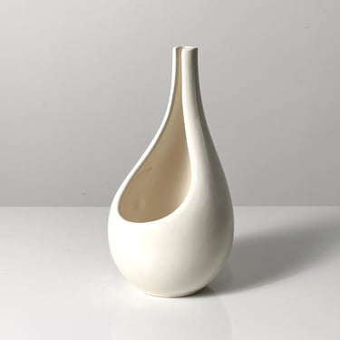 Vintage Mid Century Modern White Ceramic Vase in the style of Stig Lindberg 1960s 