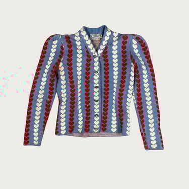 (XS/S) 60s Heart Print Knit Cardigan