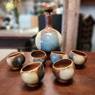 Handmade 1970s Robert Maxwell Pottery Craft Stoneware Decanter Set