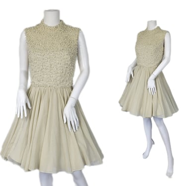 Jack Bryan 1960's Off White Beaded Short Cocktail Dress I Sz Med 