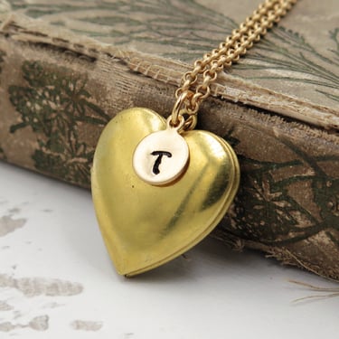 Gold Heart Locket with Personalized Initial, Classic Necklace with Customized Photos, Teen Gift 