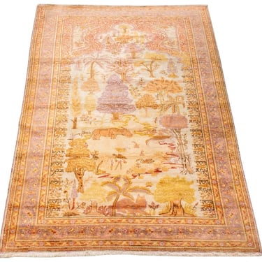 Part Silk Pictorial Souf Kayseri Rug, 7'3&quot; x 4'9&quot;