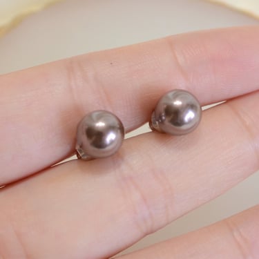 dark pearl stud earrings, pearl earrings, black pearl earrings, pearl ball earrings, wedding earrings, dainty pearl earrings, gift for her 