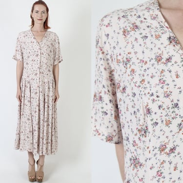 Authentic Laura Ashley Designer Dress, All Over Floral Print Sundress, Vintage 80s Preppy Oversized Outfit, Size UK 18 US 14 
