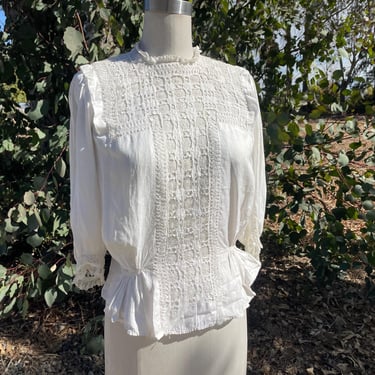 Antique 1910’s Spiderweb Lace Cotton Blouse sz XS 