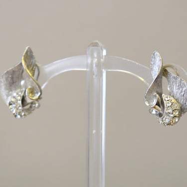 1950s Silver and Rhinestone Clip Earrings 