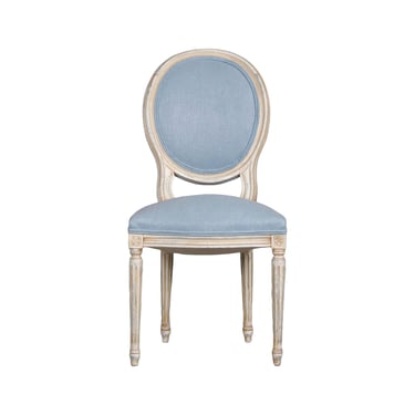 Antique French Louis XVI Style Painted Side Chair W/ Dusty Blue Chenille 