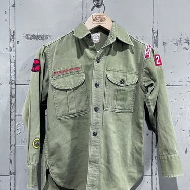 Vintage Kids Boys Scouts Button Up Shirt Uniform BSA 