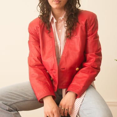 1980s Lord & Taylor Red Leather Jacket 