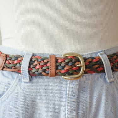 brown braided leather belt 80s 90s vintage multicolored belt 