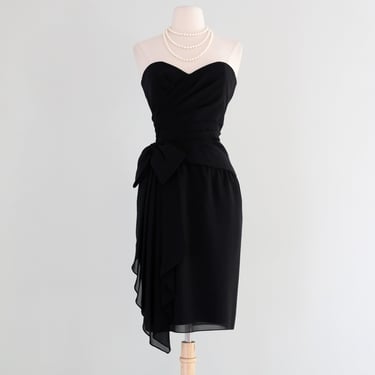 Vintage 1980's Strapless Black Cocktail Dress by AJ Bari / SM