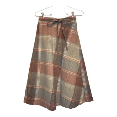 Vintage 1970s DONNKENNY Plaid Skirt, Wool Wrap Around, Tie Waist, Light Academia School, A-Line Circle Skirt, Vintage Clothing 