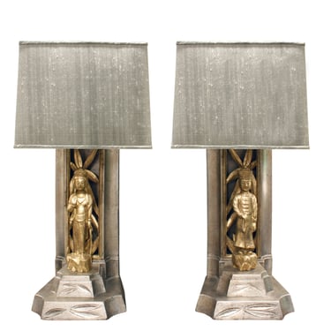 James Mont Pair of Hand Carved Table Lamps 1950s - SOLD