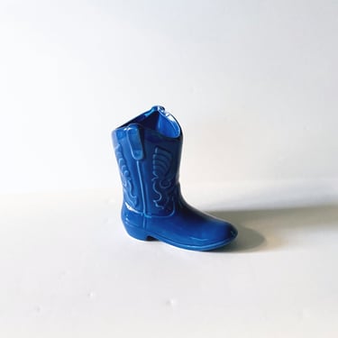 Small Blue Cowboy Boot Vase 