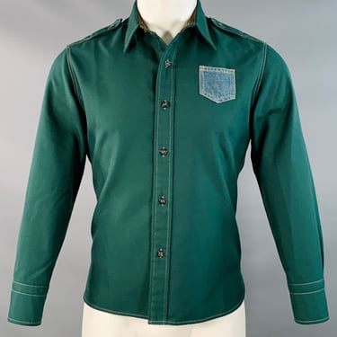MAISON MARGIELA Size S Green Blue Contrast Trim Epaulets One Pocket Long Sleeve Shirt