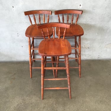 Three Vintage Wooden Barstools
