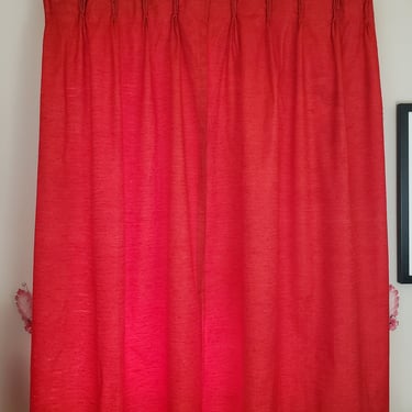 Vintage 1960's Pinch Pleat Curtains / 70s Bright Red Drapes / 4 Panels 