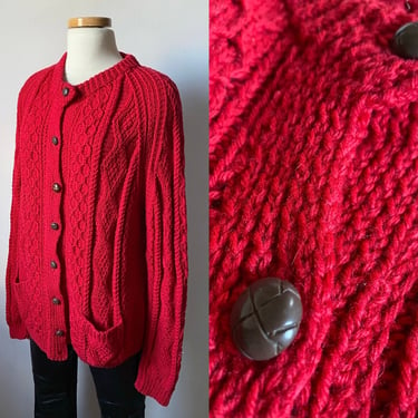 Red Fishermans Cardigan Sweater 