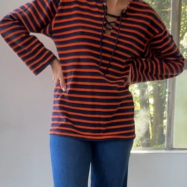 Vintage Sailor Stripe Lace Up Top (M)