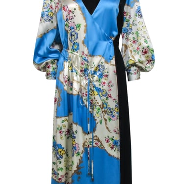 Tory Burch - Blue &amp; Black Color Block Long Sleeve Drawstring Dress Sz 8