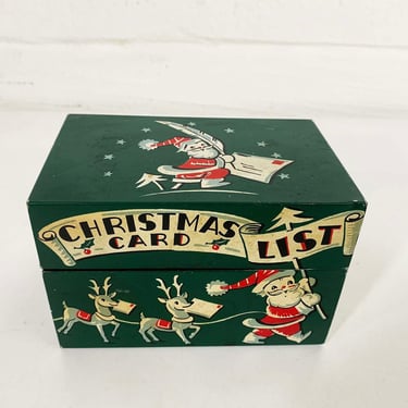 Vintage Metal Box Christmas Card List 1950s Address Book Stylecraft Baltimore Mid Century Santa Reindeer Holidays Cute Kitsch Kawaii 