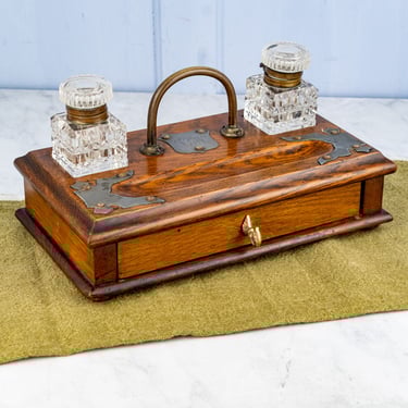 Antique English Oak and Brass Desk Stand