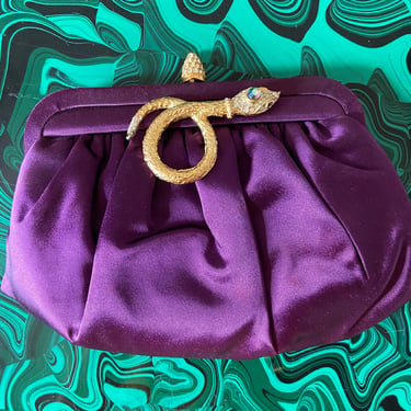 50s Designer Purple Satin Snake Clutch