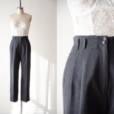 high waisted pants | 80s 90s vintage Rafaella dark gray charcoal wool dark academia pleated trousers 