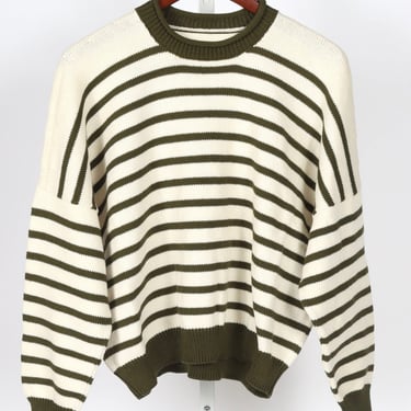 The Roll Neck Pullover - Olive and Cream Stripe