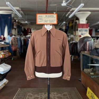 Size Large Vintage 1930s 1940s English Shop Tan Wool 3 Pocket Jacket w/ Plaid Lining 