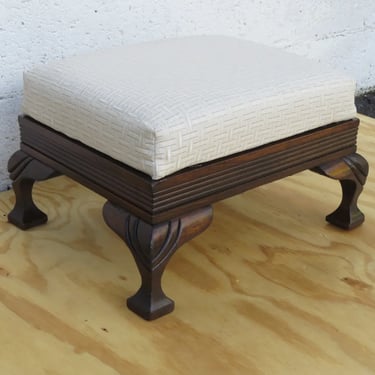 French Early 1900s Carved Small Ottoman Footstool 5063