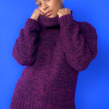 1980s Purple Static Turtleneck Sweater, sz. M/L
