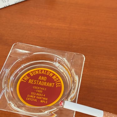 Vintage The Bungalow Motel and Restaurant Crystal Minnesota Glass Advertising Ashtray/Catchall 