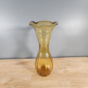 Mid Century Amber Glass Vase 14.25