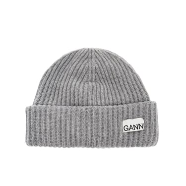 Ganni Beanie Hat With Logo Patch Women