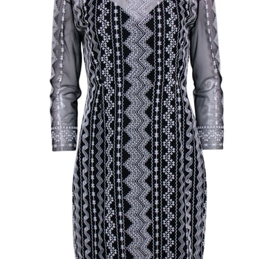 Catherine Malandrino - Black & White Embroidered Sheer Dress Sz 10