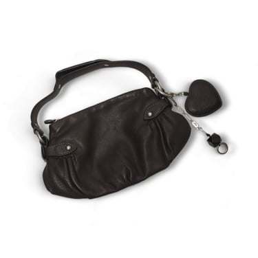 90s Deadstock Vintage Juicy Couture Purse, 1990s Black Leather Baguette, Y2K Boho Shoulder Bag, Spell Out Logo Bag Charms & Heart, NWT 