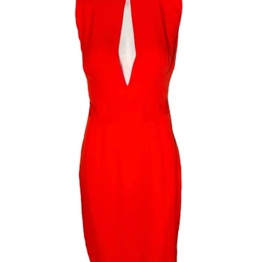 DSquared2 2000s Bright Red Silk Peek-a-Boo Bodice with Dramatic Back Cocktail Dress