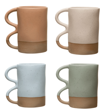 Matte Speckled Stoneware Squiggle Handle Mug