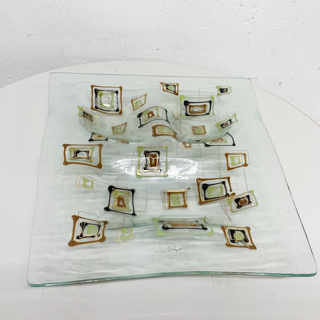 Modernist Fused Art Glass Decorative Sectioned Plate Higgins Studio
