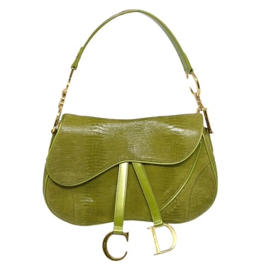 Dior Green Lizard Double Saddle Bag