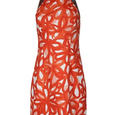 Trina by Trina Turk - Orange & White Swirl Print Sleeveless Knee-Length Dress Sz 4