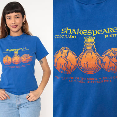 Shakespeare Festival Shirt 80s Colorado Julius Caesar The Taming of the Shrew Retro Literary Graphic Vintage Blue T Shirt 1980s Tee Small S 