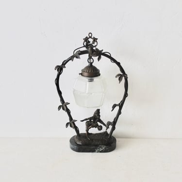 Art Nouveau Style Marble Bronze Children Playing Leapfrog Table Accent Lamp Night Light 