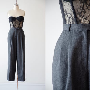 high waisted pants | 90s vintage Talbot's charcoal gray dark academia straight leg wool trousers 