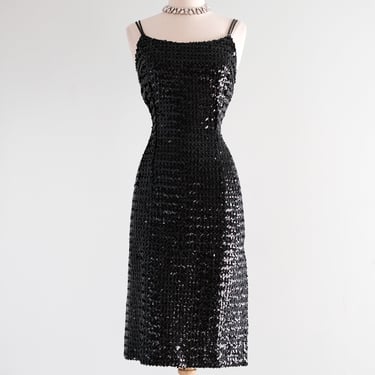 Showstopping 1950's Black Sequin Cocktail Dress / M