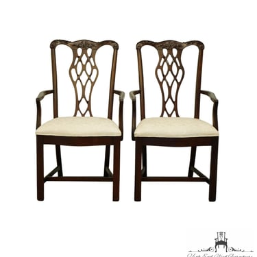 Set of 2 WHITE OF MEBANE Mahogany Traditional Chippendale Style Dining Arm Chairs 